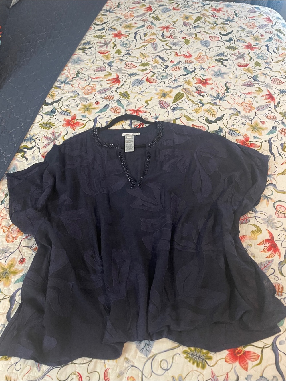 Chico's Navy Beaded V-Neck Tunic